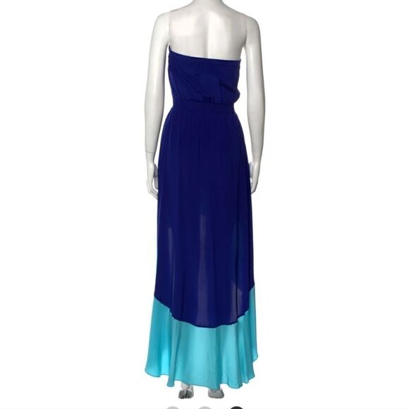 Jay Godfrey Blue Silk Strapless  High Low Maxi Dress Colorblock Size 4 - Picture 4 of 9